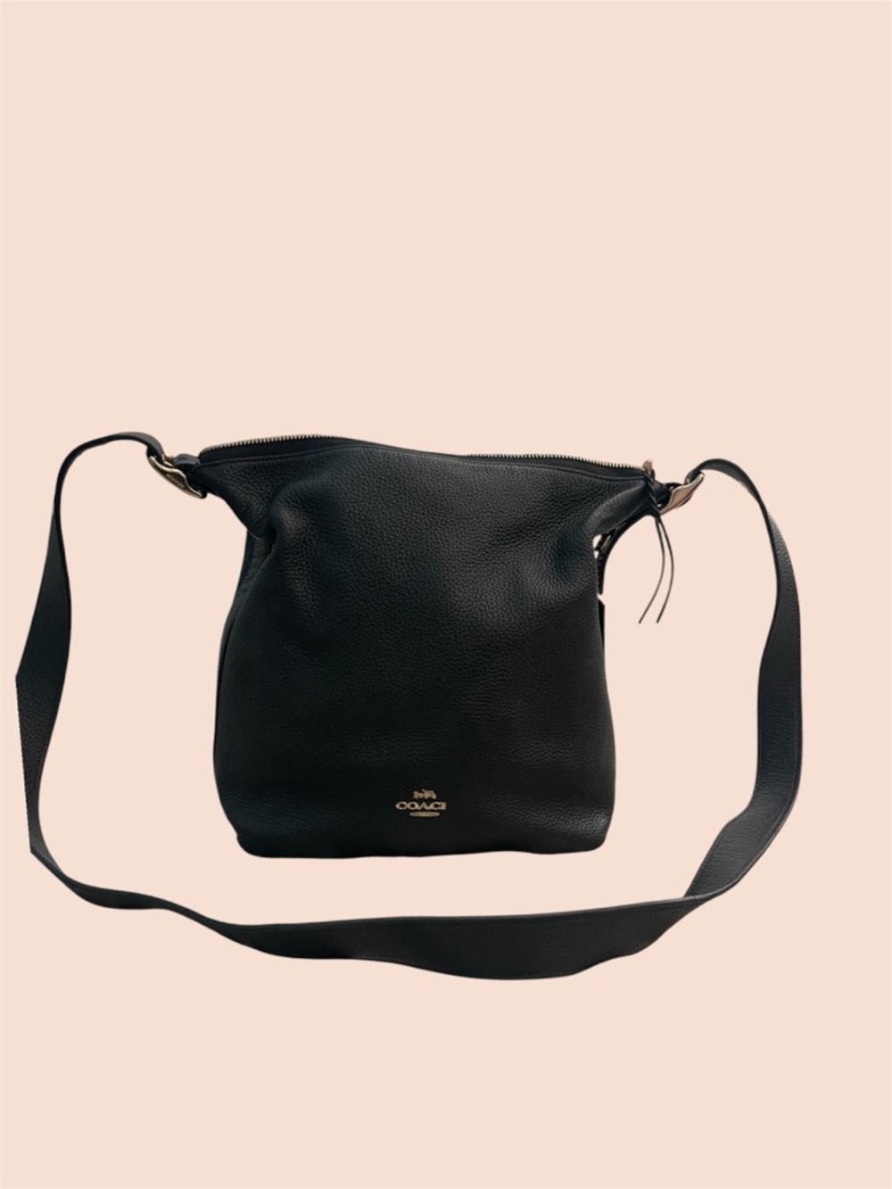 Coach Black Pebble Leather Crossbody Shoulder Bag with Gold Logo